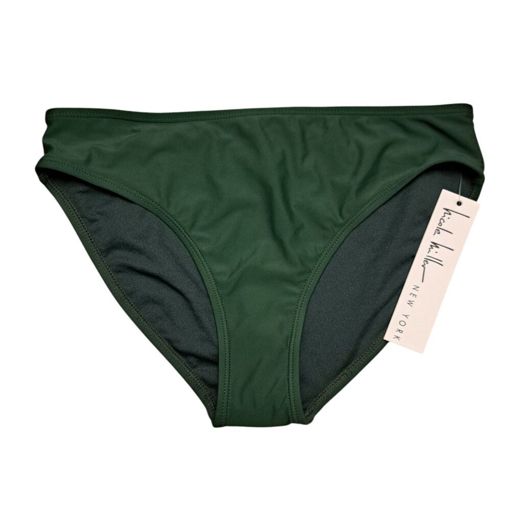 NEW Nicole Miller Bikini Bottom Swimwear Green Size 8 Solid Gold Tone Brang Tag